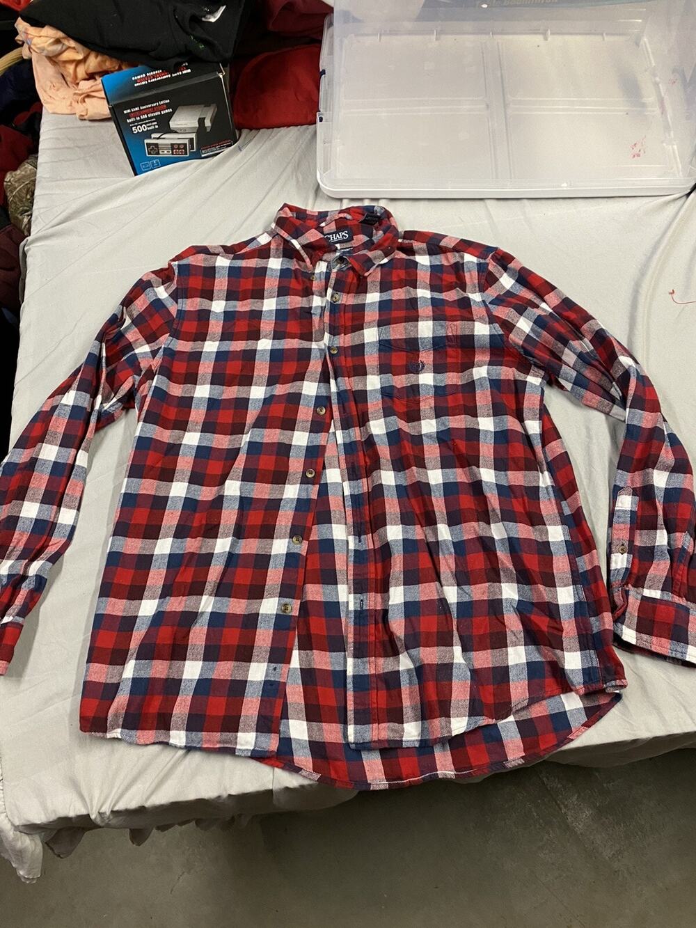 Chaps Men's Button Down L/S Flannel Shirt Performance Blue Red Plaid Size XL